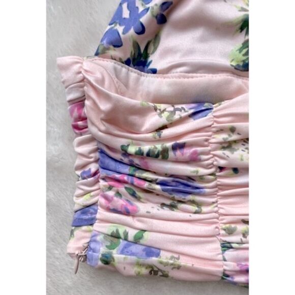 NWT Zara Floral Print Corset V-Neck Halter Neck Tie Crop Top in Pale Pink - Picture 11 of 16